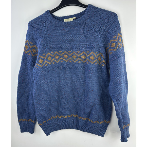 Vtg Gaeltarra Irish Wool Sweater Men’s M/L 107cm Blue Donegal Fleck Fair Isle - Picture 2 of 15